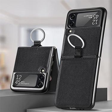 Imagem de Couro PU PC Lichia Padrão Telefone Fundas Para Samsung Galaxy Z Flip 3 Flip3 5G Coque ZFlip3 Protect Shell, Preto, 04, para Z Flip3 5G
