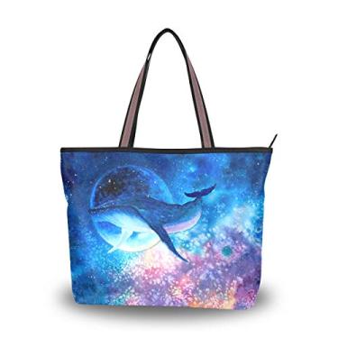 Imagem de Bolsa feminina My Daily Fashion, bolsa de ombro com estampa de aquarela e baleia estrelada grande, Multicoloured, Medium