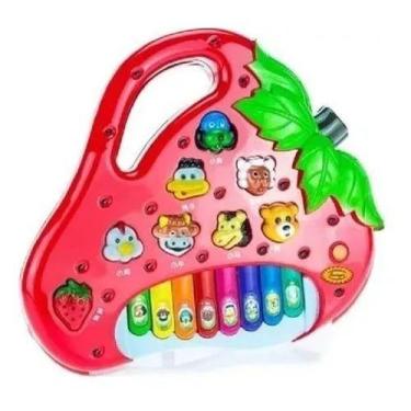 Imagem de Piano Teclado Infantil Bebê Bichos Musical Moranguinho - Dm Toys