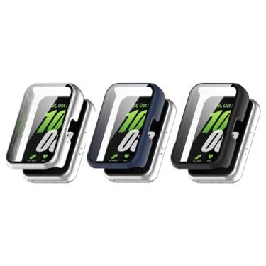 Imagem de Pacote com 3 capas rígidas para relógio de PC com protetor de tela de vidro temperado compatível com Samsung Galaxy Fit 3 SM-R390, acessórios para smartwatch, proteção de para-choque para mulheres e