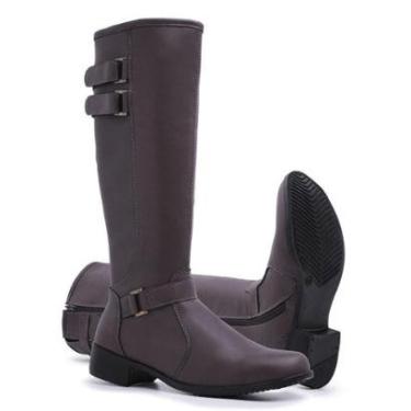 Imagem de Bota Montaria Feminina Cano Alto Ziper Lateral Bico Redondo Macia e Confortável-Feminino