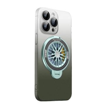 Imagem de Capas de suporte dobrável para iPhone 15 12 13 14 Pro Max Rotating Gyro Matte Clear Gradient Cover para iPhone 15 Pro Hard Case, WhiteGreen, para iPhone 13ProMax