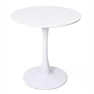 Imagem de Mesa de bar alta, mesa de jantar redonda de meados do século para 2 a 4 pessoas, mesa de cozinha de madeira com tampo de MDF e pedestal de metal para sala de jantar, sala de estar, restaurante