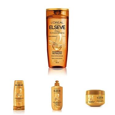 Imagem de L'Oréal Paris Shampoo 400ml + Condicionador 400ml + Creme de Pentear 250ml + Creme de Tratamento 300g Óleo Extraordinário - Fortalecimento