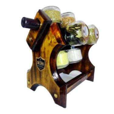 Imagem de Porta Temperos Gitarório com Manivela e 8 Potes - Boss Arte em Madeira