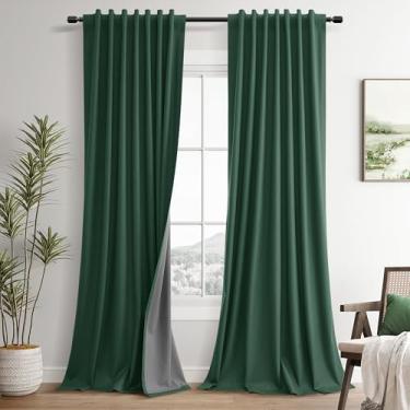 Imagem de Cortinas blecaute de linho verde para sala de estar, 224 cm de comprimento, conjunto de 2 painéis, cortinas modernas à prova de som com isolamento térmico para quarto, pátio, porta, gancho de aba