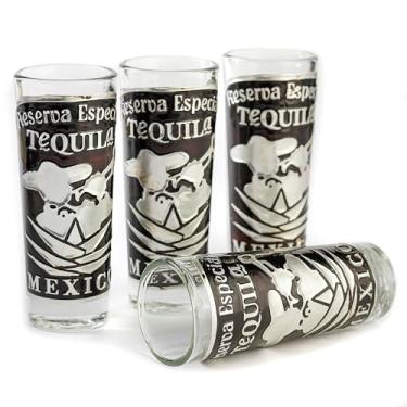 Imagem de Conjunto de copos mexicanos feitos à mão (4 peças) com placa de alumínio Repousse (trompeter)
