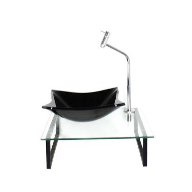Imagem de Kit Cuba de Vidro 10cm Tampo 40cm com Suporte Torneira Valvula Preta
