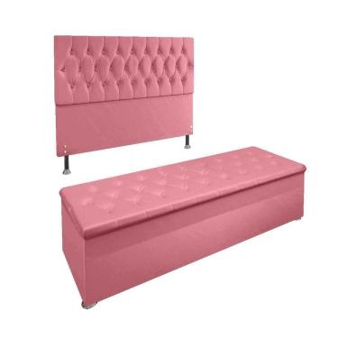 Imagem de Kit Cabeceira Calçadeira Baú King 1,95 Cm Madrid Suede Rosa