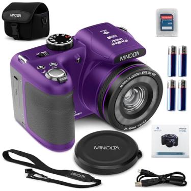 Imagem de Câmera Minolta ProShot de 20 MP – Lente de zoom óptico de 26x, vídeo HD 1080p, WiFi, tela LCD de 3 polegadas, estabilização de imagem, detecção de rosto, modos de cena, apontar e fotografar compactos