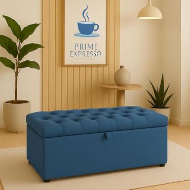 Imagem de Puff Baú Pé De Cama 90 Cm Sued Capitone Armazenamento Quarto Decorativo Confortável(Azul,Tampa Capitonê 8 cm De Altura)