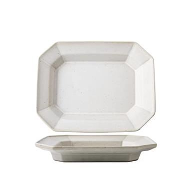 Imagem de Prato de serviço prato geométrico poligonal prato de cerâmica áspera prato feito à mão prato doméstico restaurante prato de sobremesa prato prato quadrado (cor: B)