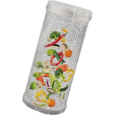 Imagem de Cesta de grelha rolante, cesta de grade cilíndrica de malha de arame de aço inoxidável, rack de churrasco portátil para acampamento ao ar livre para peixe, camarão, legumes, acessórios de cozinha de