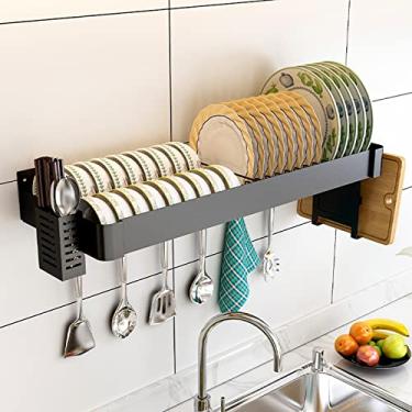Imagem de Escorredor de pratos de aço carbono escorredor de talheres suporte de utensílios, suporte de louças de parede, escorredor de louça, tábuas de corte, utensílio, suporte de talheres, plástico (preto 80