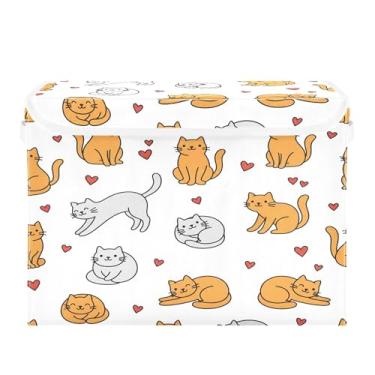 Imagem de Burbuja Caixa de armazenamento para gatos com tampa e alças, caixa de armazenamento grande dobrável para prateleiras armário quarto escritório organizador