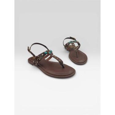 Imagem de Sandália Rasteira Feminina Com Pedrarias E Tachas Marrom - LITTZ, Terr