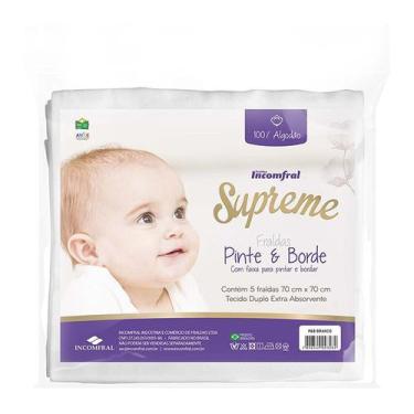 Imagem de Fralda Supreme Pinte E Borde Branca Com 5 Unidades 70x70 Baby Incomfra