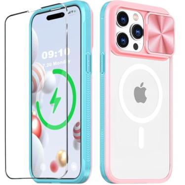 Imagem de WATEFULL Capa transparente MagSafe compatível com iPhone 15 Pro com protetor de câmera deslizante, [acesso ao botão de ação] [ímãs fortes] [anti amarelo] capa à prova de choque com 1 protetor de tela