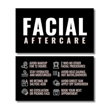 Imagem de Cartões de instruções de cuidados faciais posteriores, 55 cartões – frente e verso coloridos. Ideal para dar aos clientes após a consulta facial no seu spa. (Preto)