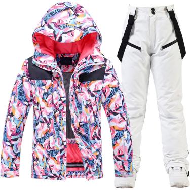 Imagem de Conjunto de calças Si Jacet Thicen com capuz quente, roupa de neve à prova d'água, 2 peças, casaco de chuva à prova de vento de inverno, branco, 3XL (80-90KG)