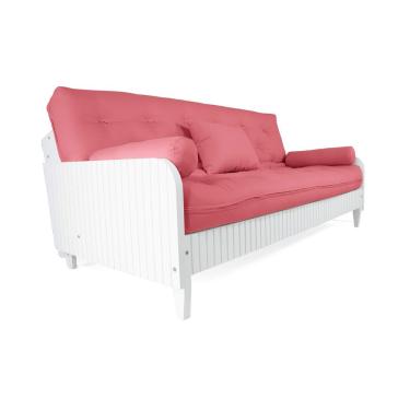 Imagem de Sofá Cama Paris Ripado Branco Sarja Goiaba Madeira Nobre
