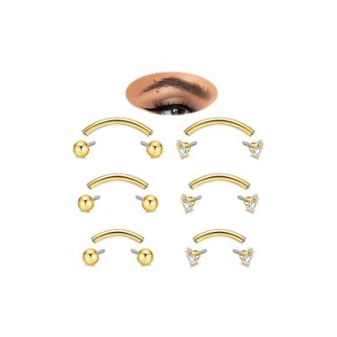 Imagem de LOAYHOAY 6 peças 16G G23 titânio sobrancelha piercing joias para mulheres barra curvada minúsculo anel de sobrancelha labret vertical lábio barriga língua anel roscado internamente torre tragus daith