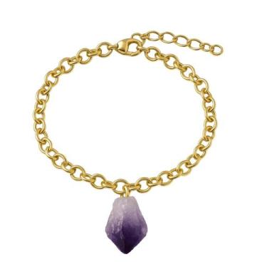 Imagem de Pulseira de Ponta de Ametista - Cristal Natural, Banho Ouro 18k