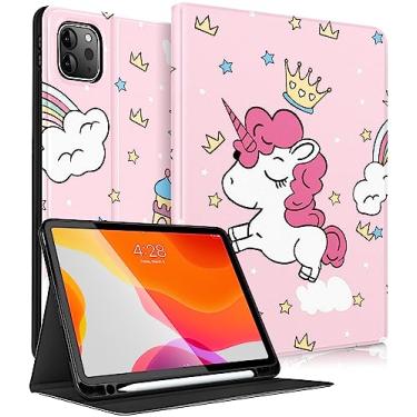 Imagem de Uppuppy Capa para Apple iPad Pro 12,9 polegadas para iPad 12,9 polegadas capa infantil bonito suporte fólio para lápis feminino meninas desenho animado unicórnio capa para iPad Pro 12,9 capa 6ª/5ª/4ª/3ª geração 2022/2021/2020/2018