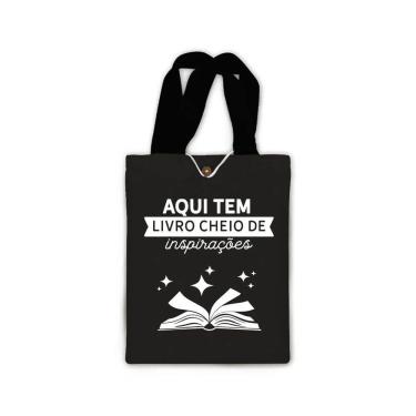 Imagem de Ecobag presente pequena livro book algodão sustentável cru ou preta kindle capa presente natal dia dos professores