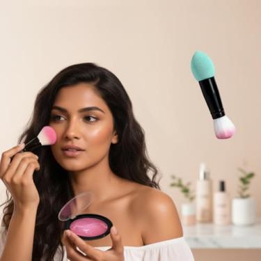 Imagem de 1 pincel de base de ponta dupla, design de esponja e pincel 2 em 1 para base de creme líquido, corretivo, contorno, maquiagem de viagem, verde