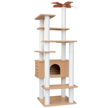 Imagem de MAOHEGOU Torre para gatos à prova de intempéries ao ar livre de 170 cm de altura, árvore para gatos de vários níveis, condomínio grande para gatos com placa de PVC e postes para arranhar gatos, para