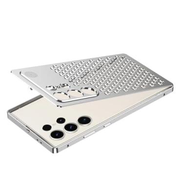 Imagem de LYJSMGZ Capa de liga de alumínio para Samsung Galaxy S25 Ultra/S25 Plus/S25, capa com fivela elástica à prova de choque, vazada, dissipação de calor, aromaterapia, prata, S25 Ultra