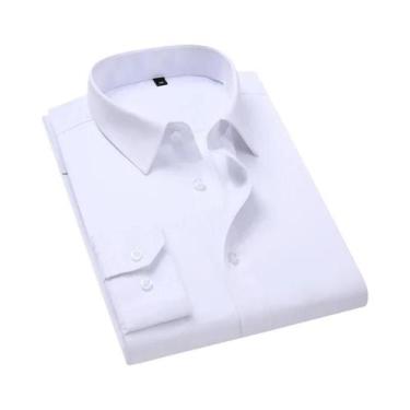 Imagem de Camisa Branca Clássica De Manga Longa Slim Fit Para Homens Tamanhos Gr
