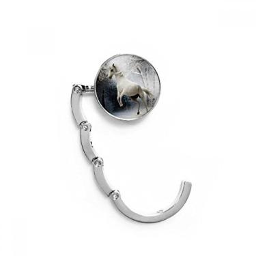 Imagem de Gancho de mesa de cenário da natureza White Horse Science, gancho decorativo com fecho dobrável