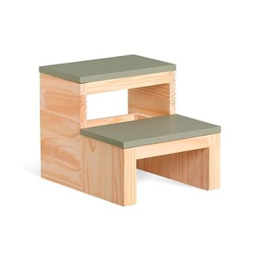 Imagem de Escada Infantil Madeira Quarto E Banheiro Banquinho Verde Chá