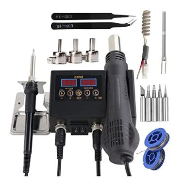 Imagem de Estação de solda 2 em 1 750W 8898 Display digital Kit de estação de solda de retrabalho Ferro de solda Ferramentas de solda para reparo de ar quente (cor: conjunto-3)