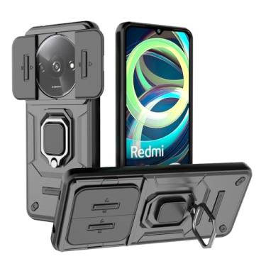 Imagem de Kukoufey Capa de suporte compatível com Xiaomi Poco C61 4G, com capa de lente de câmera deslizante compatível com Xiaomi Redmi A3 4G 23129RN51X capa preta
