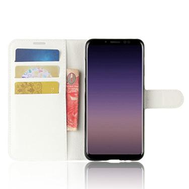 Imagem de Capa carteira para Samsung Galaxy A8+(2018), capa carteira flip de couro PU premium com compartimento para cartão, suporte e fecho magnético [capa interior à prova de choque de TPU] Compatível com