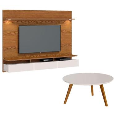 Imagem de Painel Suspenso Decore 2.2 com mesa de centro Classic Redonda Freijó Off White - Imcal