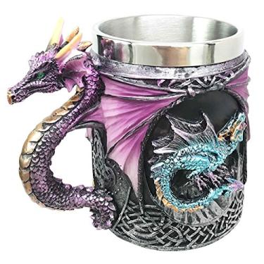 Imagem de Caneca de café Ebros Myths And Legends The Conception Of Blue Fire Beowulf Purple Dragon Beer Stein Tankard Caneca de café Ótimo presente para amantes de dragões festa