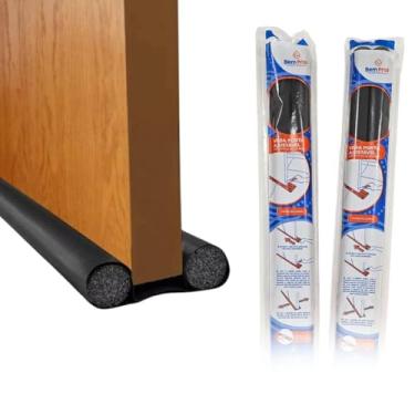 Imagem de Kit 2 Unidades Veda Porta Protetor Rolinho Impermeável Ajustável 80 cm Preto
