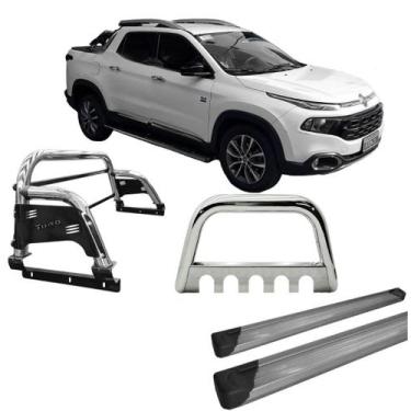 Imagem de Kit Quebra Mato Estribo Plataforma Santo Antônio Fiat Toro Cromado - H
