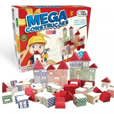 Imagem de Mega Contruções Brinquedo Infantil Com 45 Blocos De Montar Em Madeira - Pais e Filhos