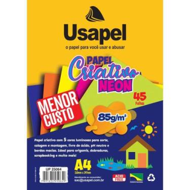 Imagem de Bloco para Educação Artística Usapel Neon 5 Cores A4 85G 45 Folhas - F