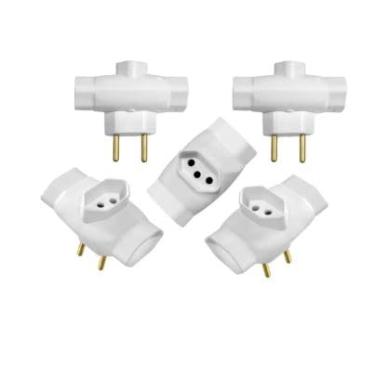 Imagem de Kit 3 Adaptador Tomada Benjamin Plug T 3 Entradas 3 Pinos 2P 10A Universal
