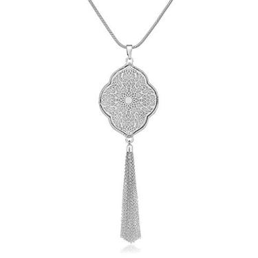 Imagem de MOLOCH Colares longos para mulheres, pingente de círculo, círculo, borla, franja, conjunto de colar com pingente, Metal