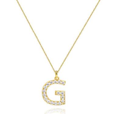 Imagem de Colar com inicial de zircônia cúbica da Tarsus, pingente, joias, presentes para namoradas, mulheres e meninas Dourado