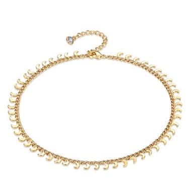 Imagem de LOYATA Pulseira de tornozelo delicada, banhada a ouro 14 K, contas minúsculas, tornozeleira delicada de zircônia cúbica branca, corrente para os pés, linda lua da sorte, olho turco, joia boho