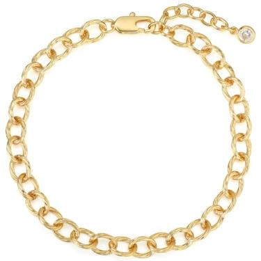 Imagem de BENEIGE Pulseira feminina banhada a ouro 14K clipe de papel satélite bola oval Cuba cabo caixa corrente corrente pingente diário elos em camadas pulseiras prata joias ajustáveis para meninas, 8.5