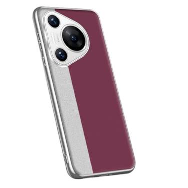 Imagem de LYJSMGZ Capa antiqueda para Huawei Pura 70 Ultra/70 Pro/70 Pro+/70, bordas banhadas a prata, capa de couro minimalista ultrafina, vermelha, 70
